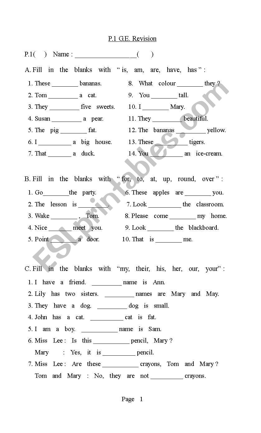 P.1worksheet worksheet