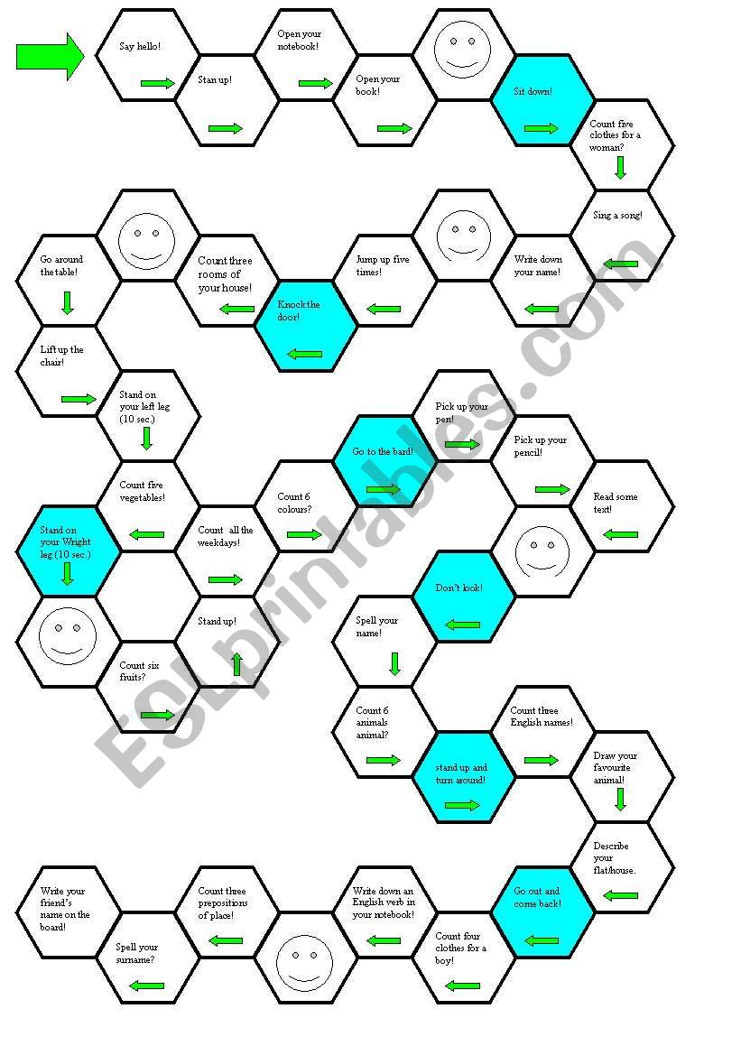 Giving orders- board game worksheet