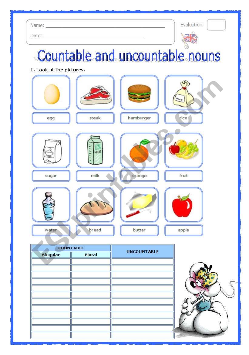 countable and uncountable nouns (3 pages)