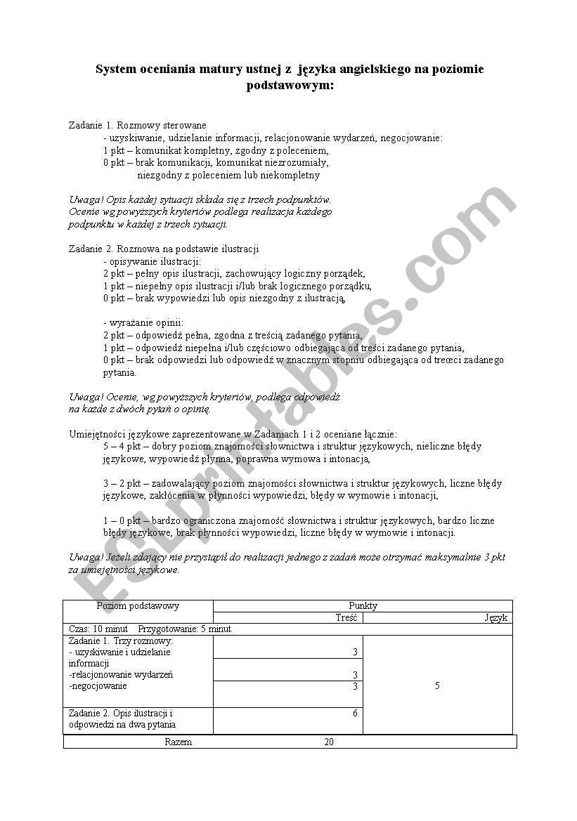 Matura exam worksheet