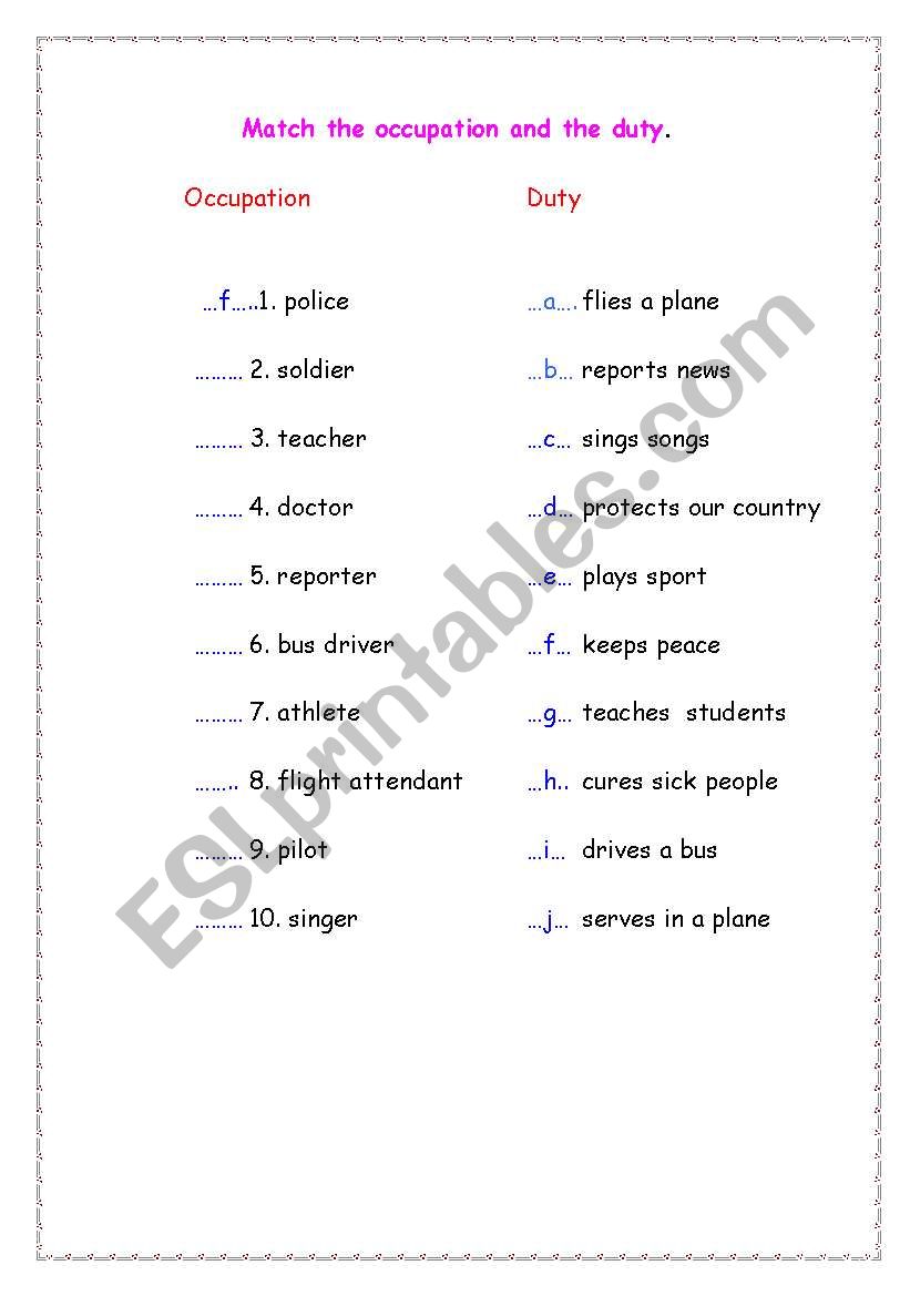 job worksheet
