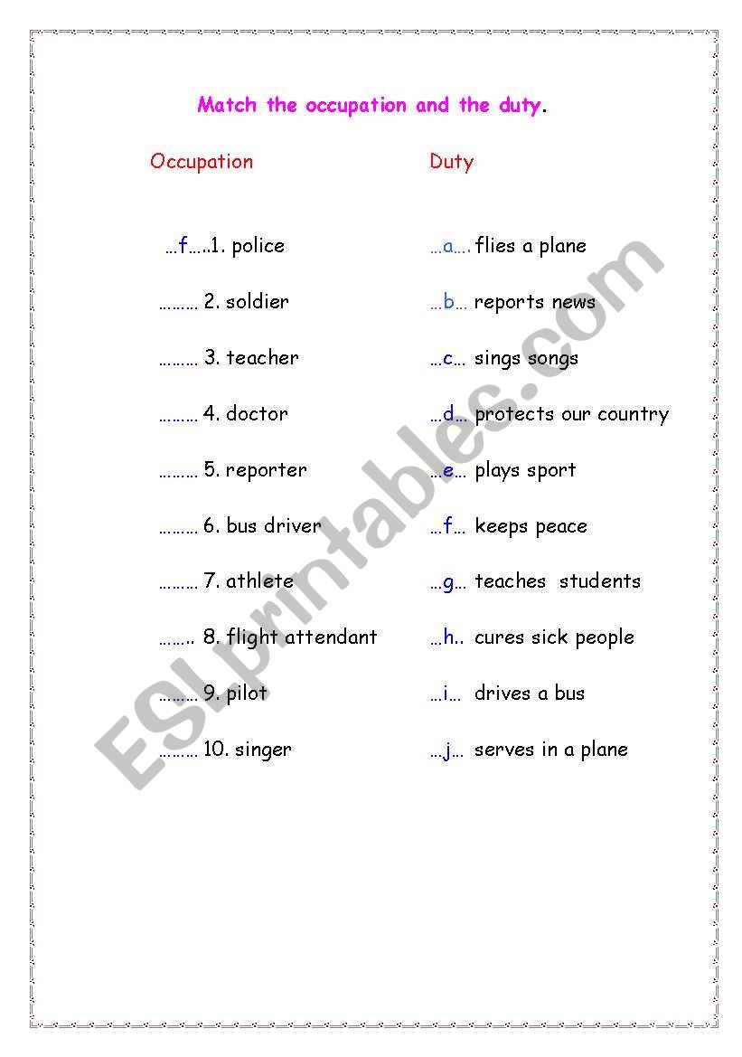 job worksheet