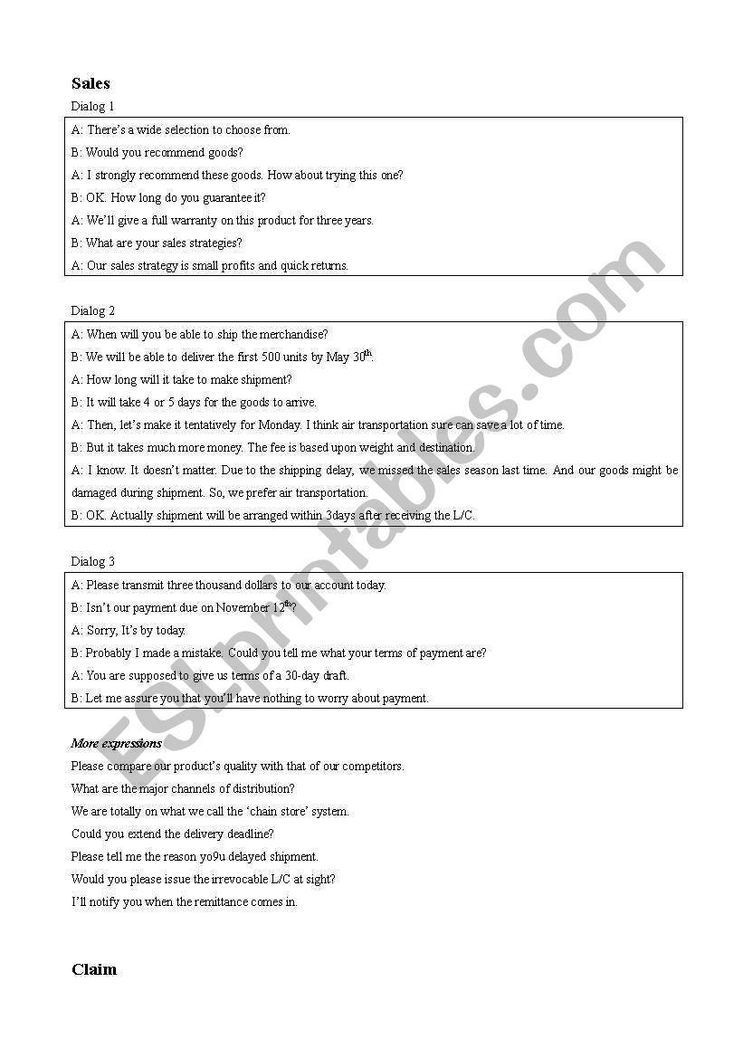 Business English  worksheet