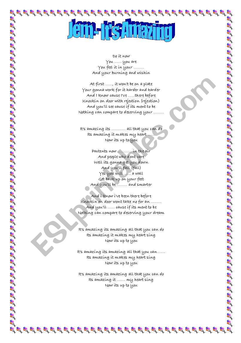 Jem - Its amazing - song worksheet