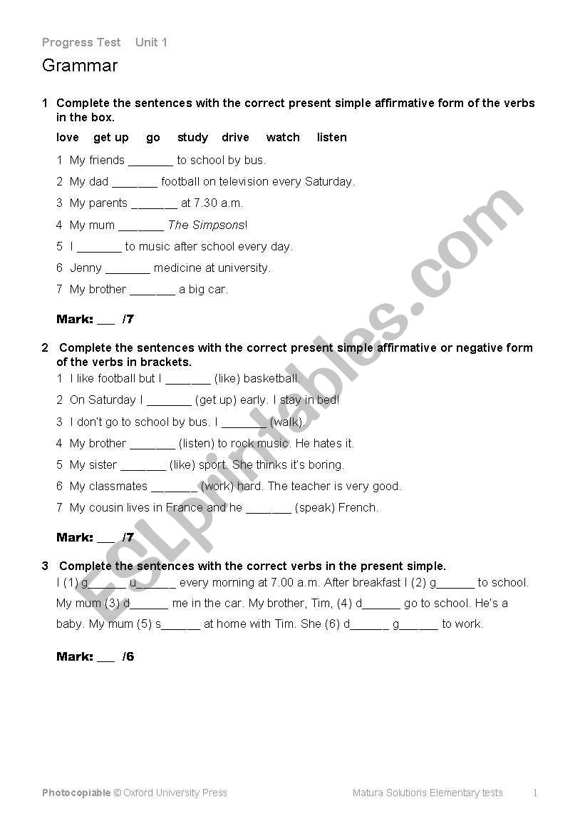 elementary present simple worksheet