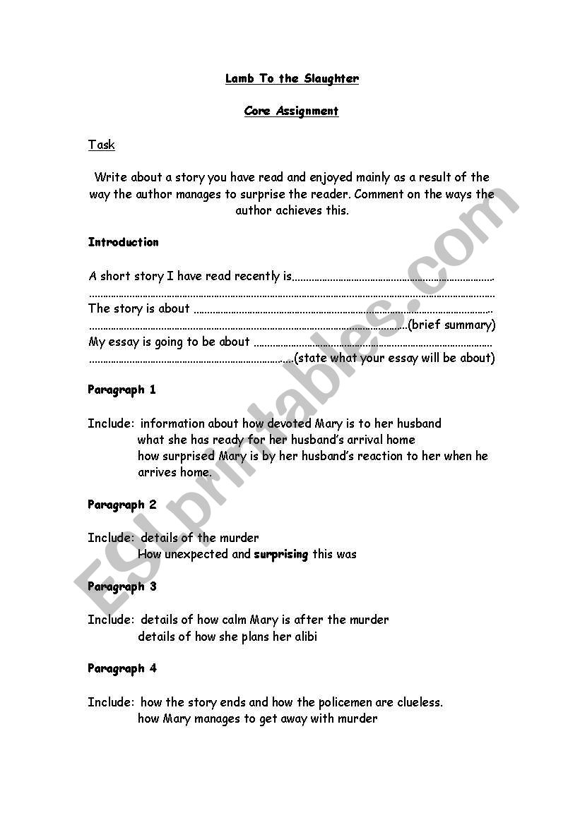 Lamb To The Slaughter worksheet