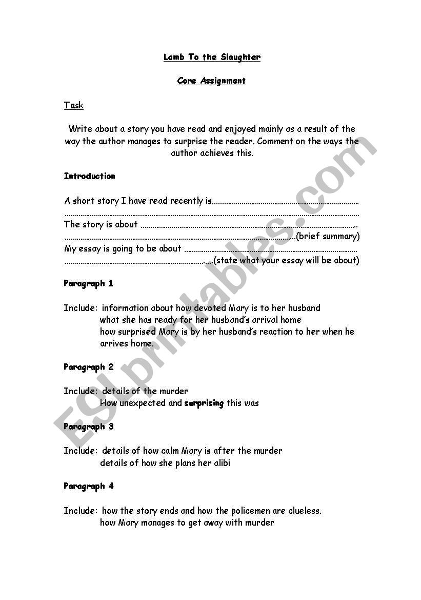 Lamb To The Slaughter worksheet