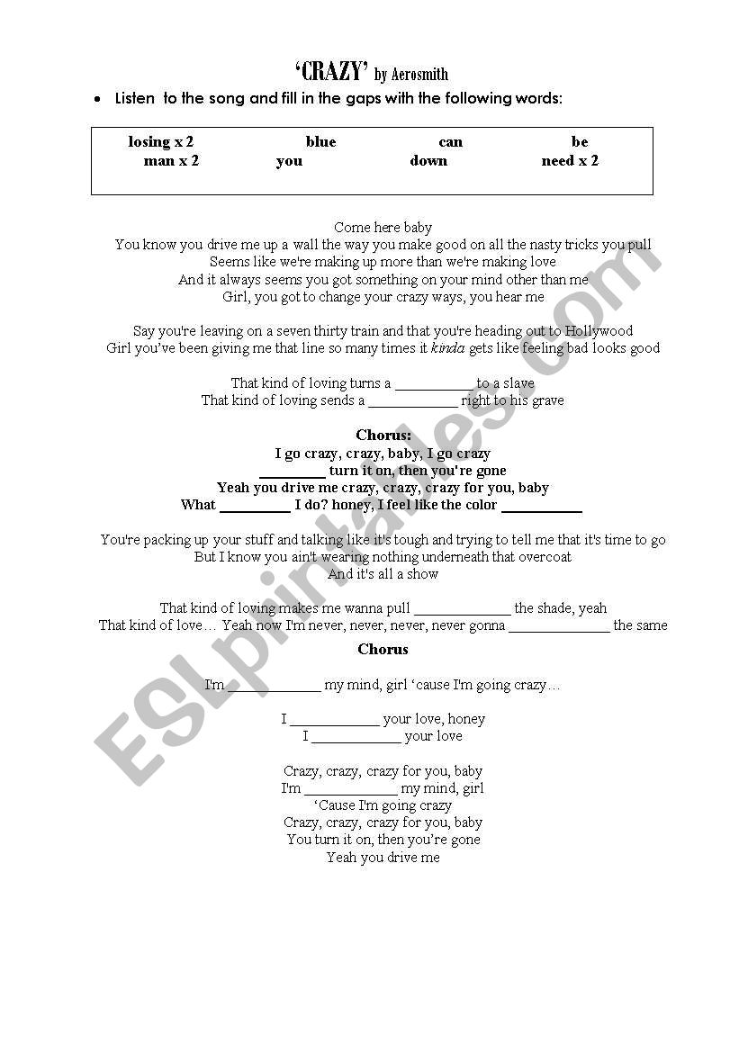 song activity - crazy by aerosmith