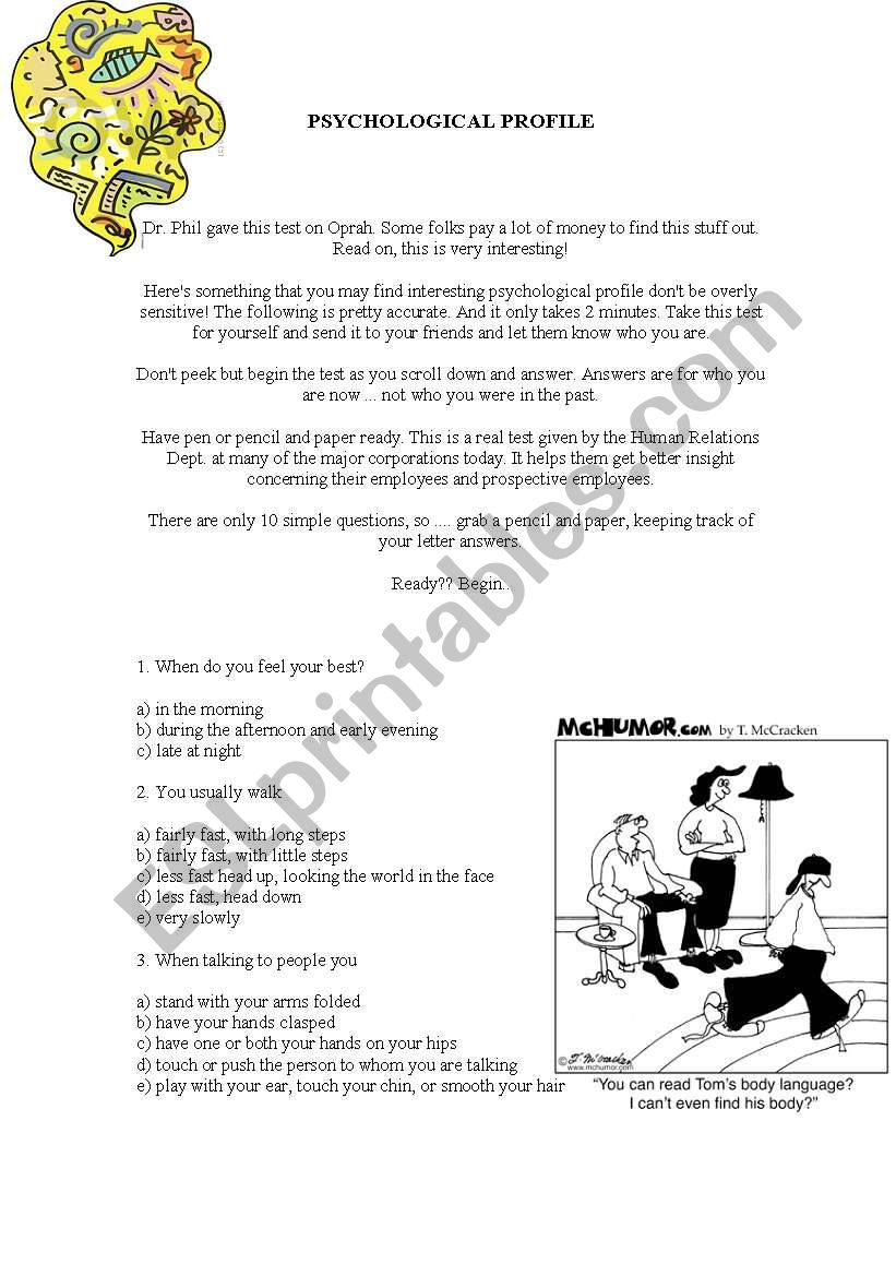 PSYCHOLOGICAL PROFILE worksheet