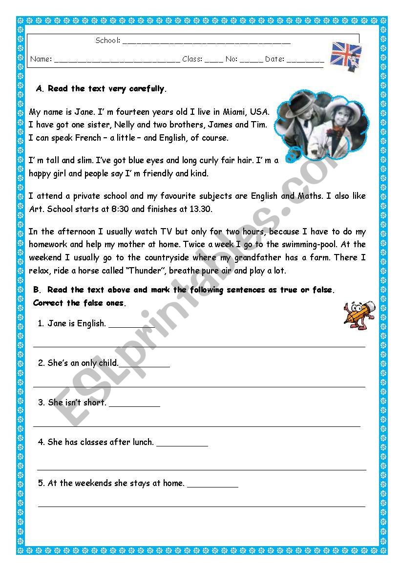 READING COMPREHENSION worksheet