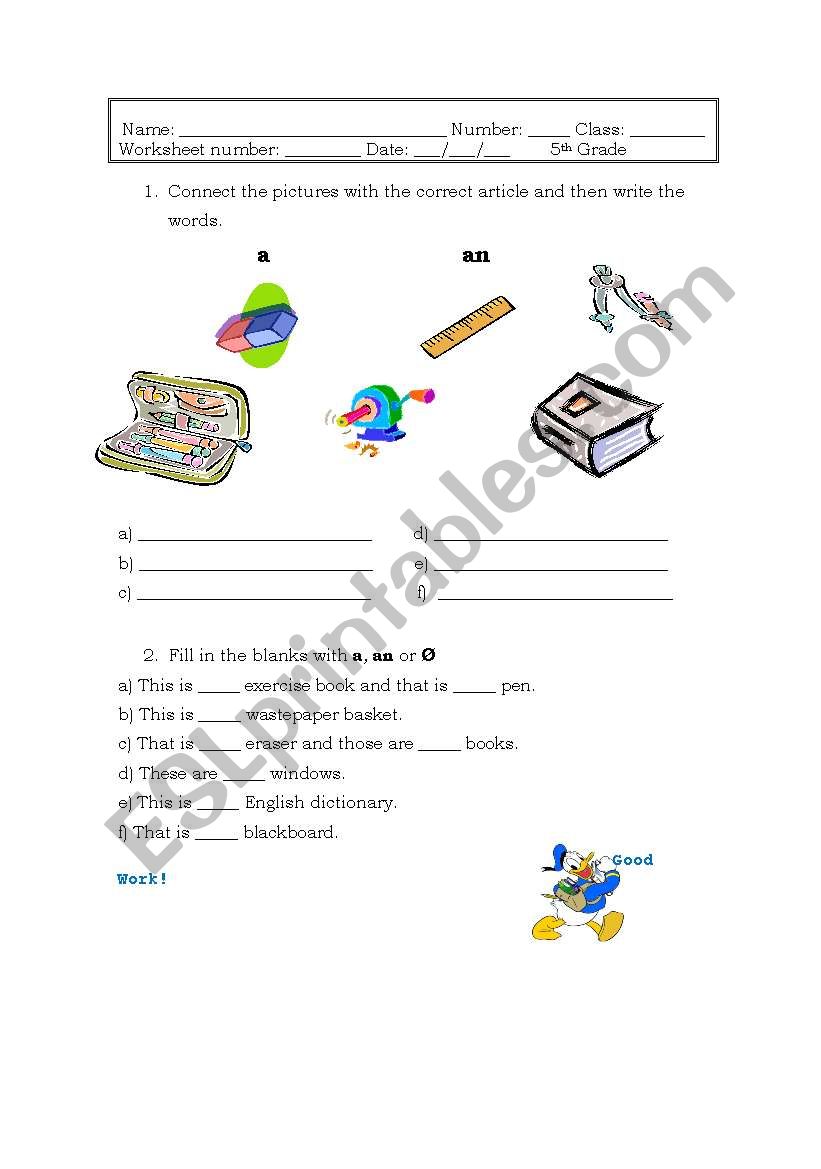 articles worksheet worksheet