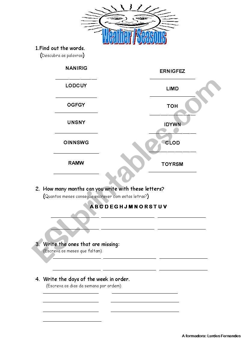 Weather/ seasons worksheet