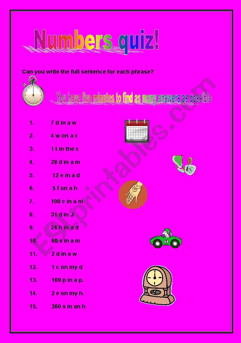 Numbers game worksheet