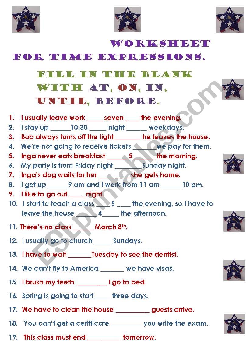 Time expressions worksheet