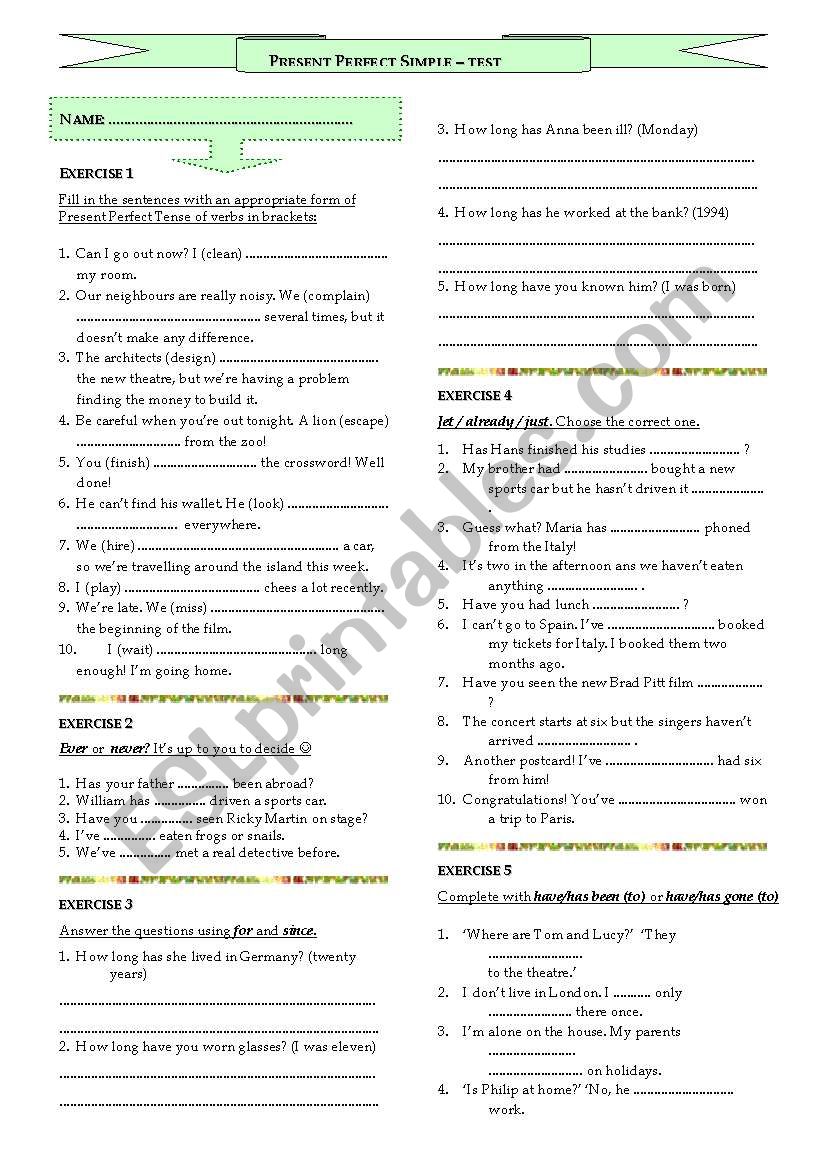 TEST - Present Perfect worksheet