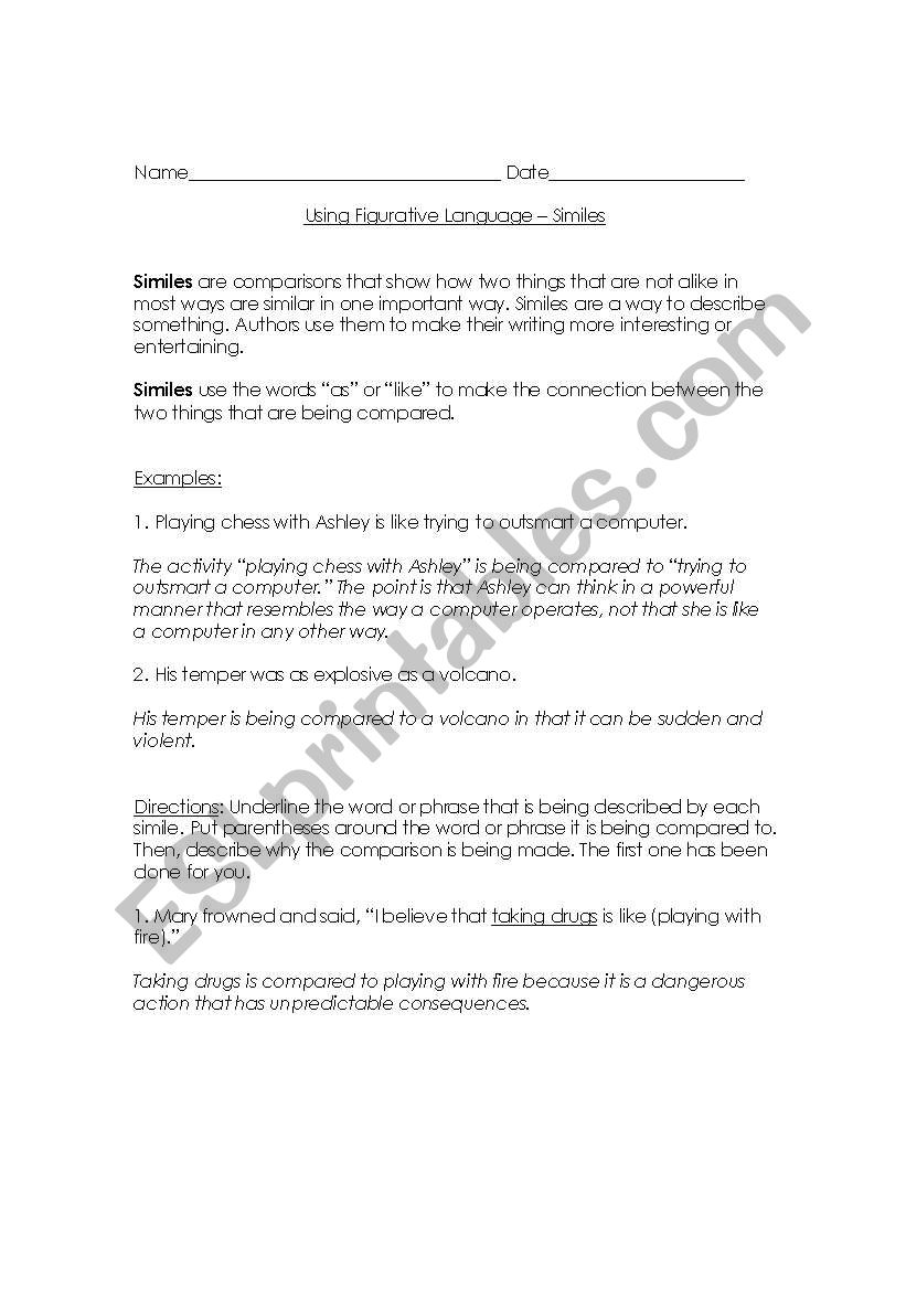 Using Figurative Language - Similes and Metaphors