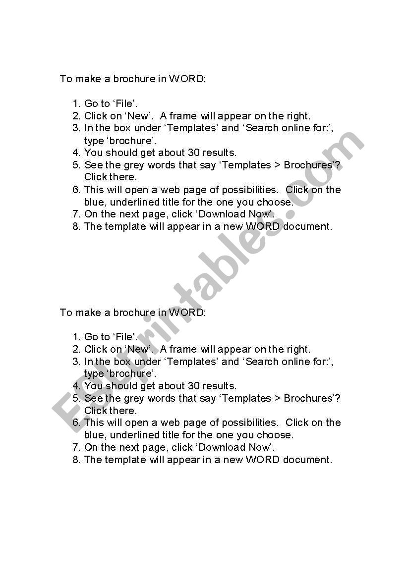 Making a brochure worksheet