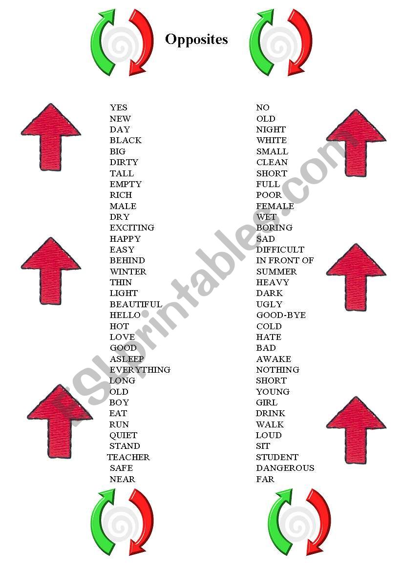 Opposites worksheet