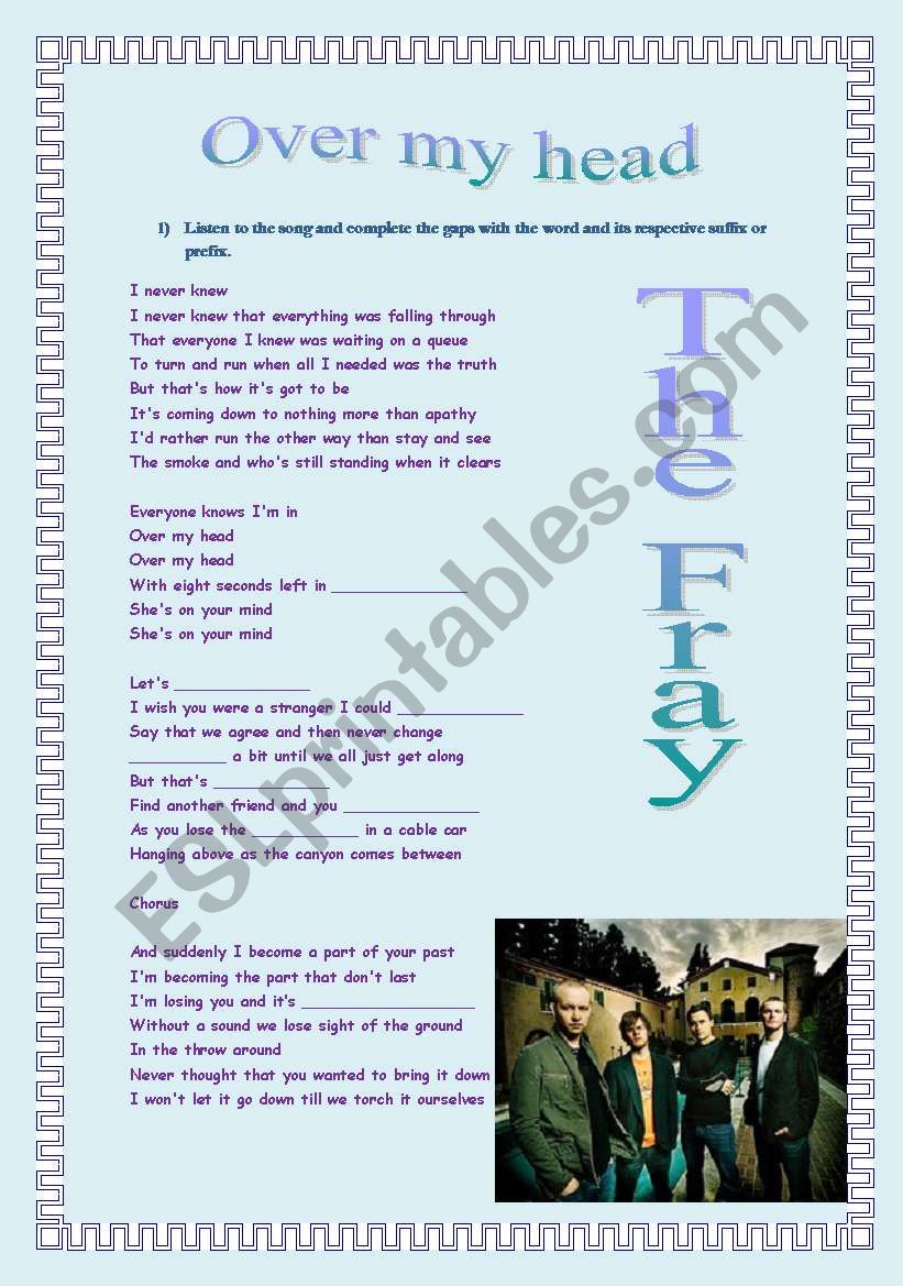 The Fray - Over my head worksheet