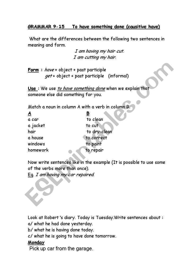 Causitive have worksheet
