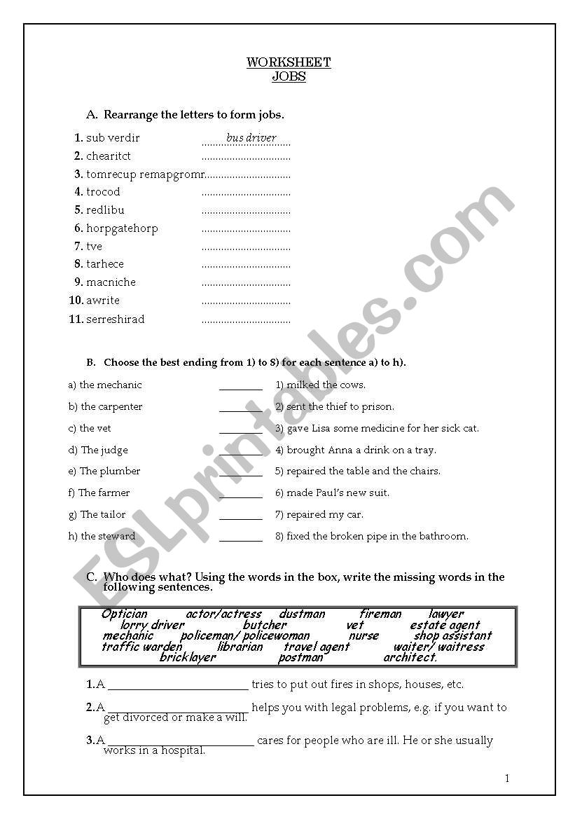 jobs worksheet