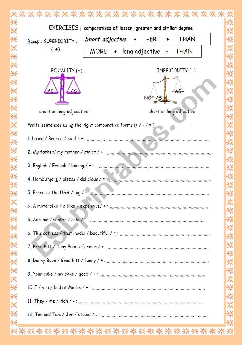 Comparative forms worksheet