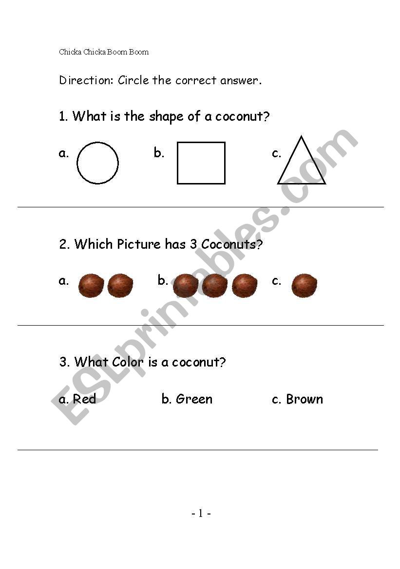 Chicka Chicka Boom Boom Pre/ post test