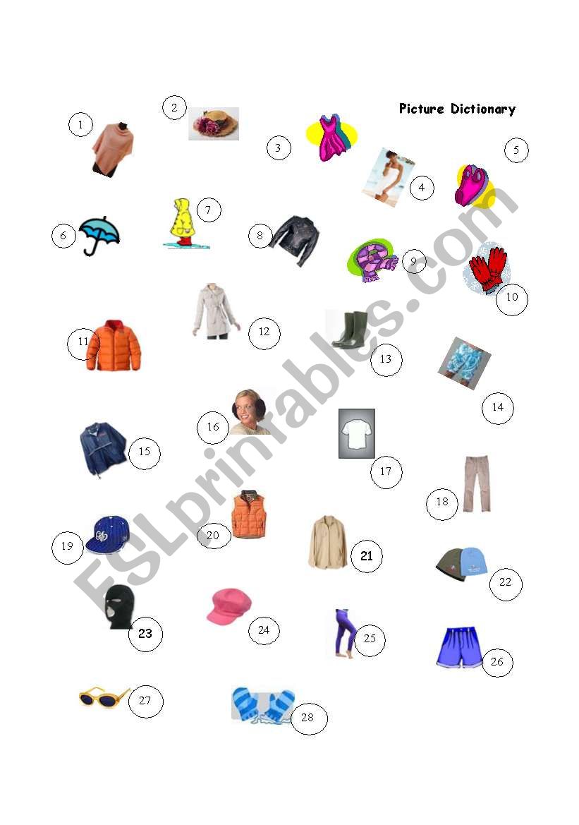 Vocabulary list 3 Picture Dictionary Clothing and Accessories 1 0f 2