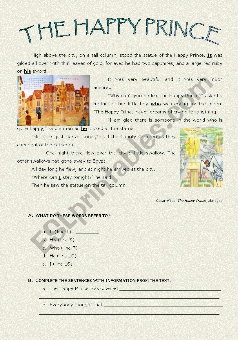 The Happy Prince worksheet