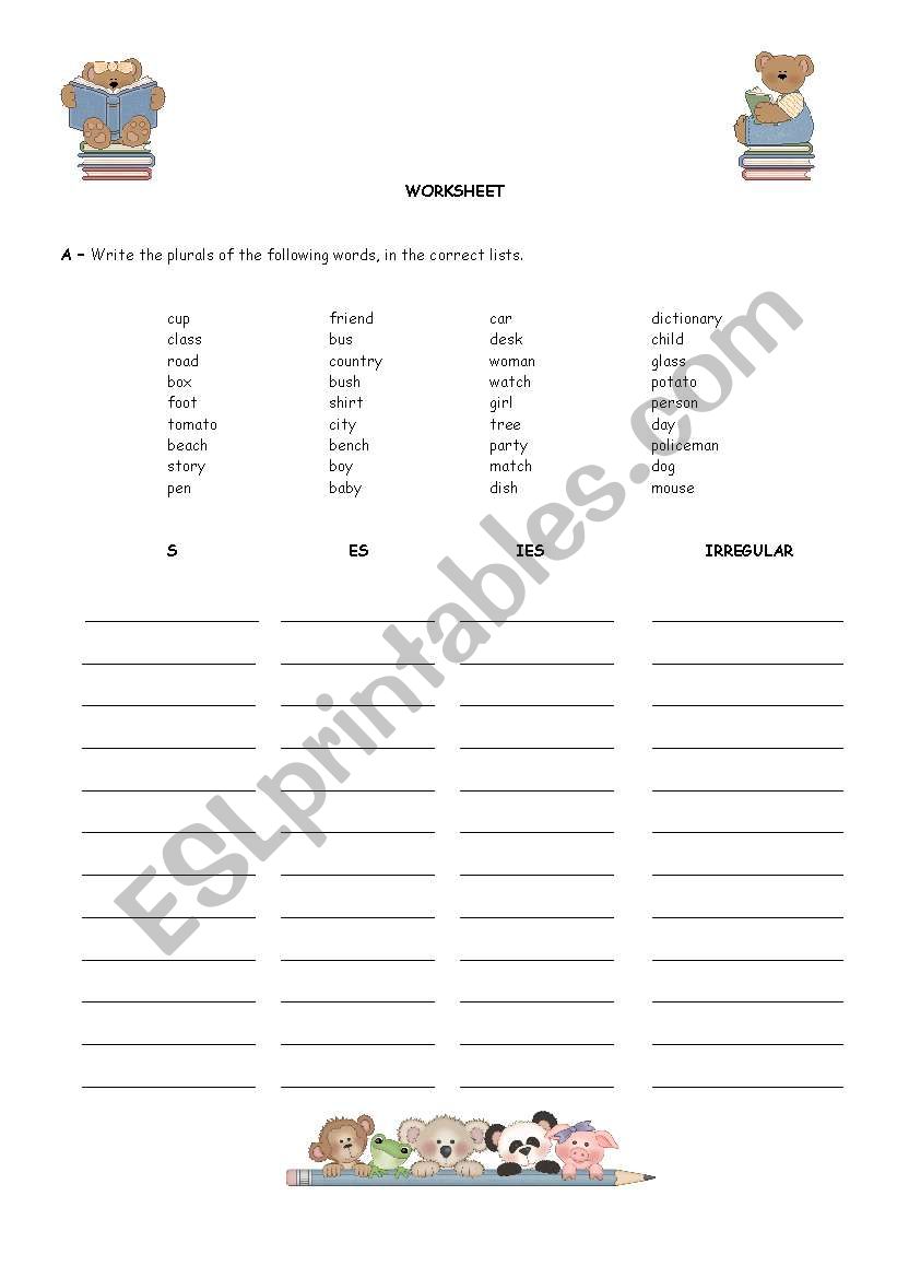 PLURAL OF NOUNS worksheet