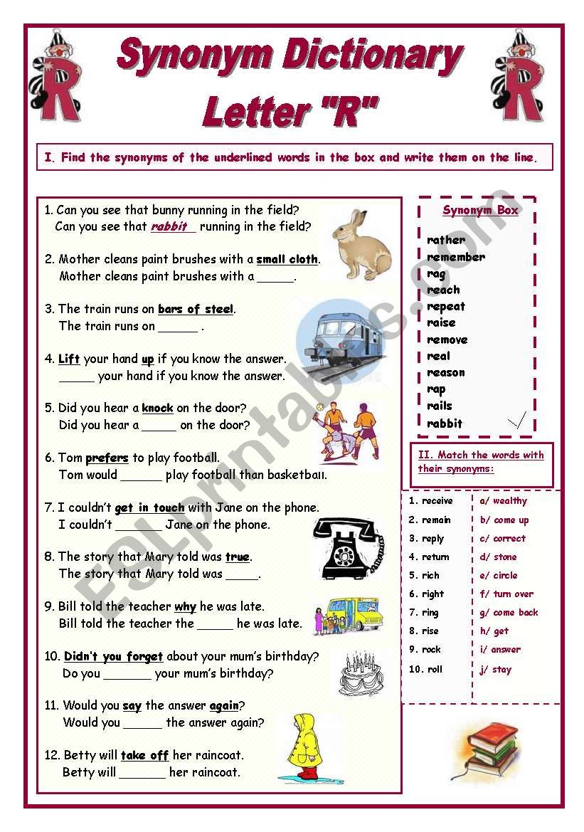 Synonym Dictionary, Letter F - ESL worksheet by Babi965