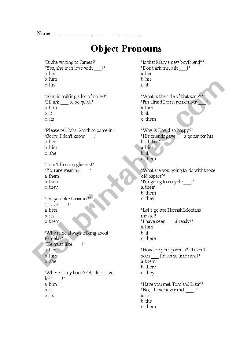 Object Pronouns worksheet