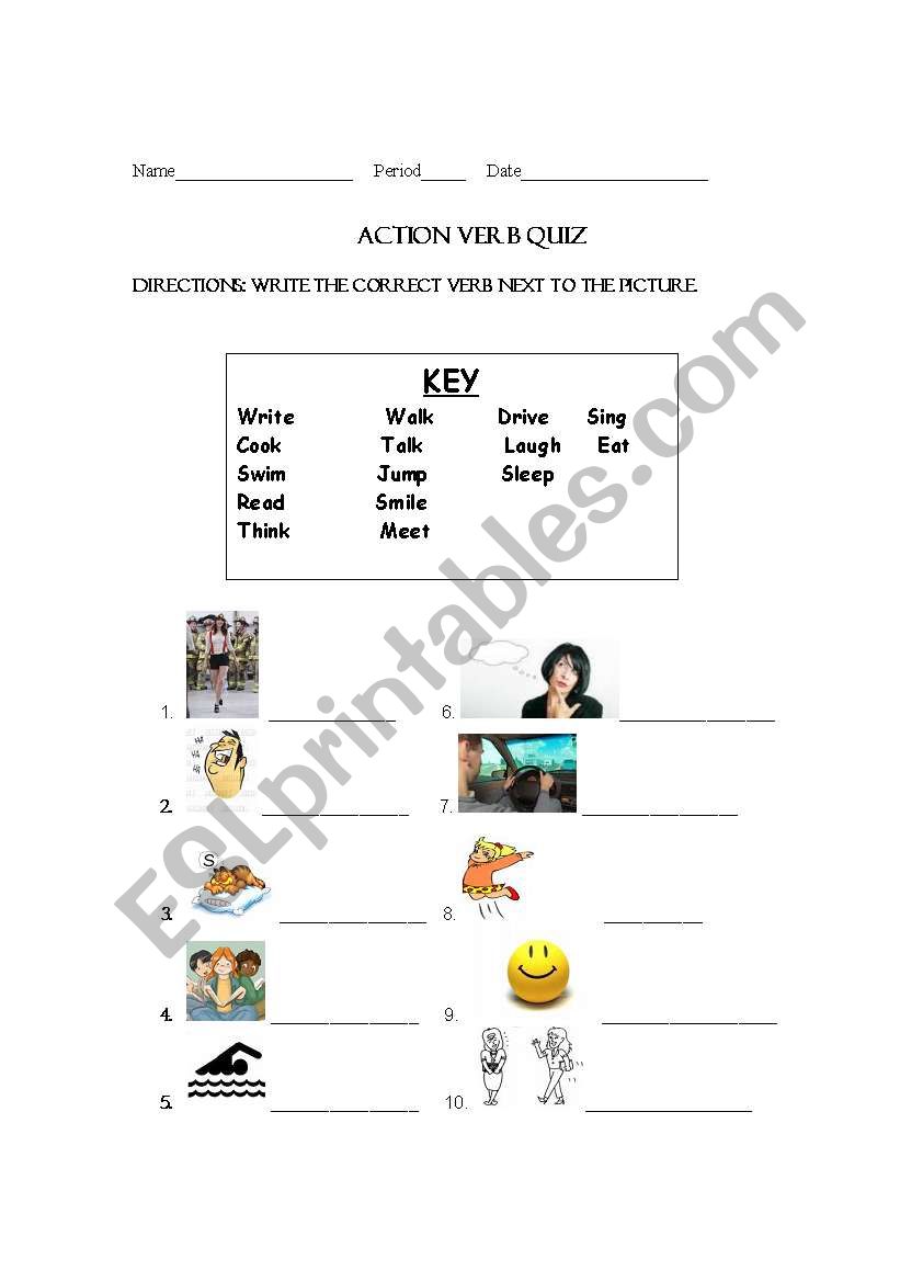 Action Verbs worksheet