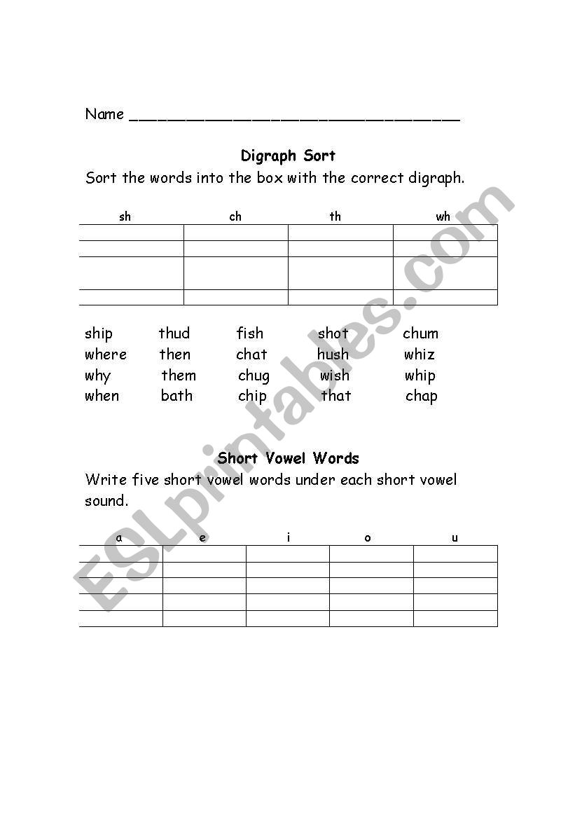 Digraph Practice worksheet