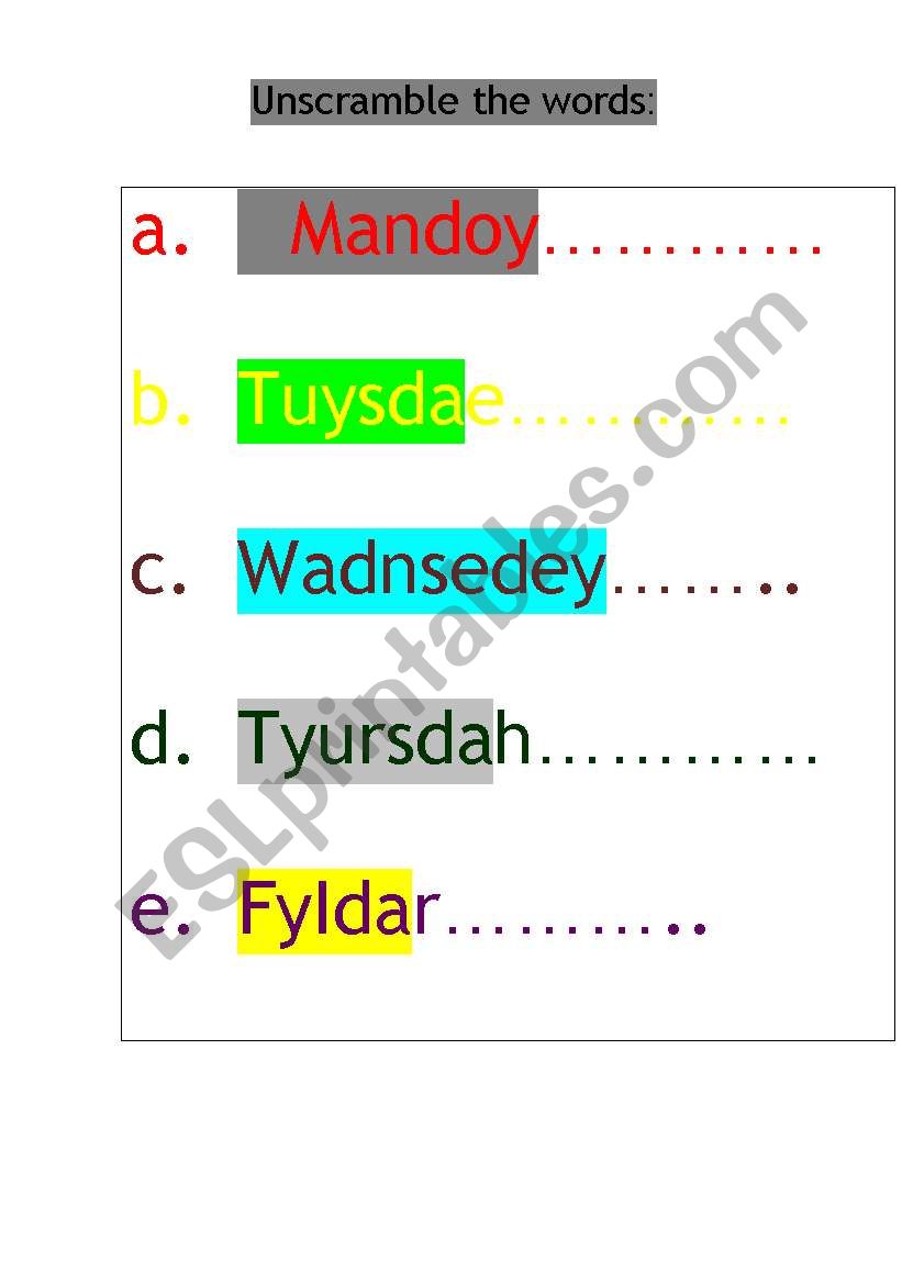 unscramble the words worksheet