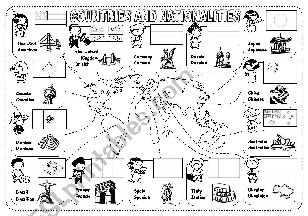 Countries and nationalities worksheet