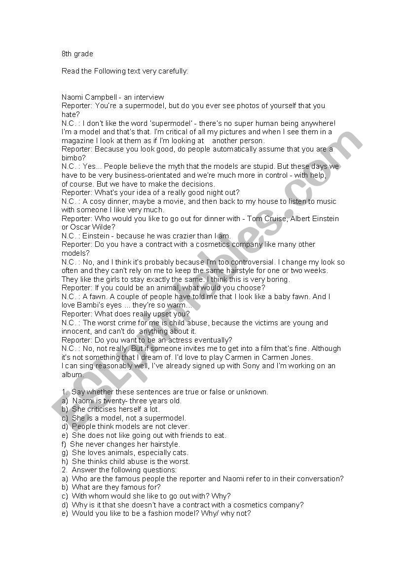 Fashion Test worksheet