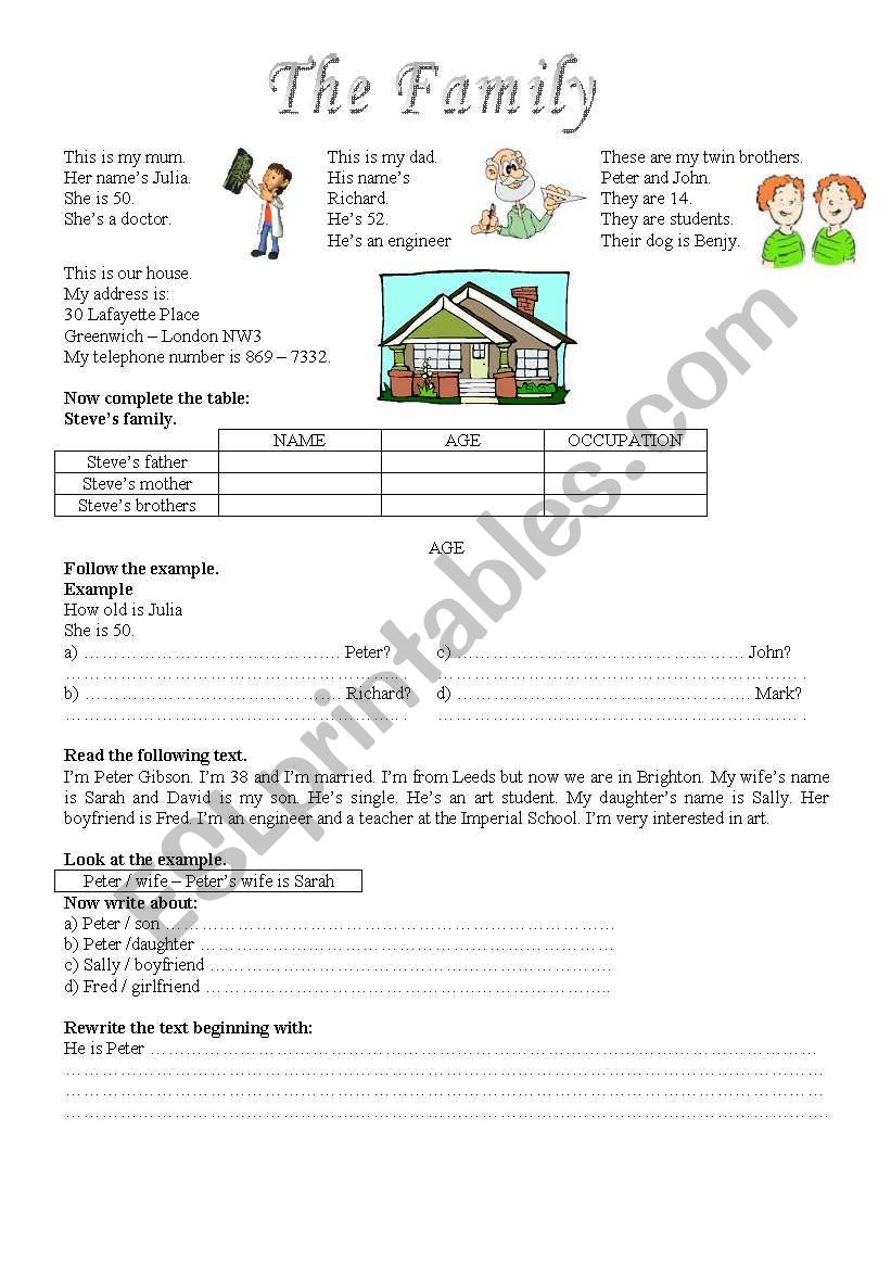 family members worksheet