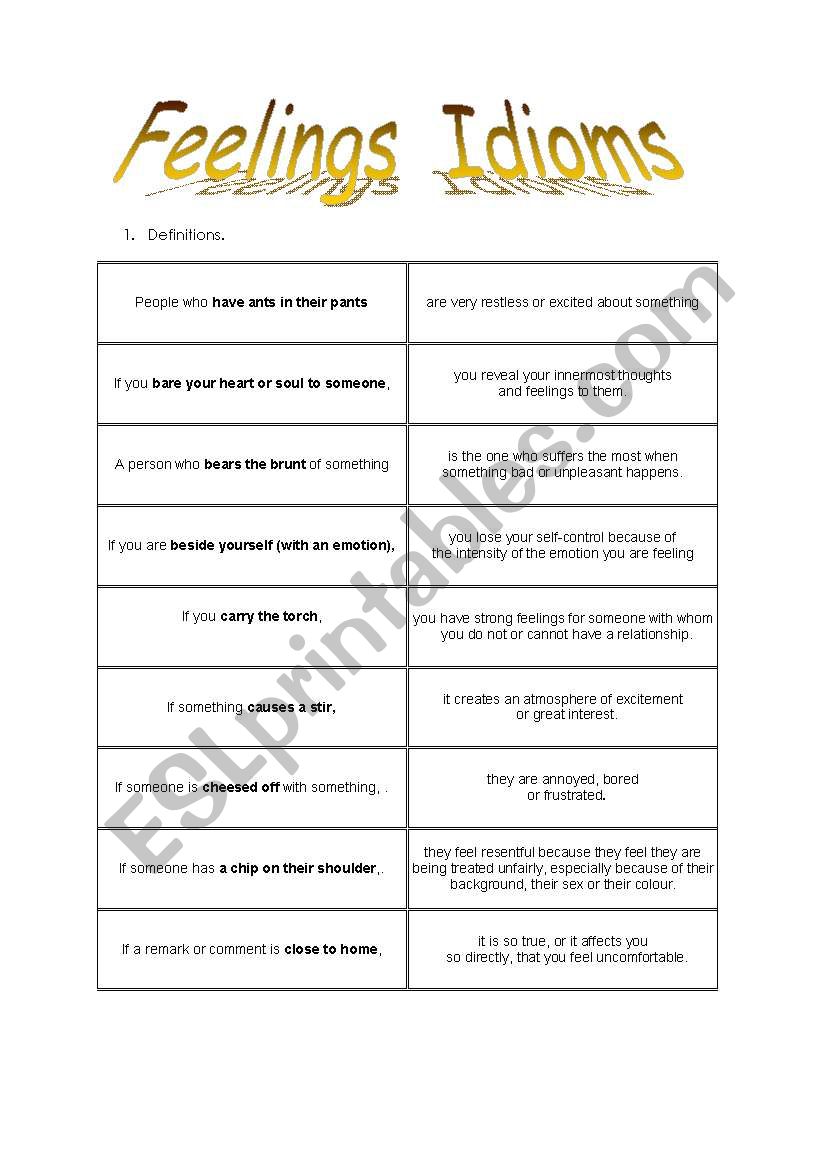 feelings - idioms worksheet