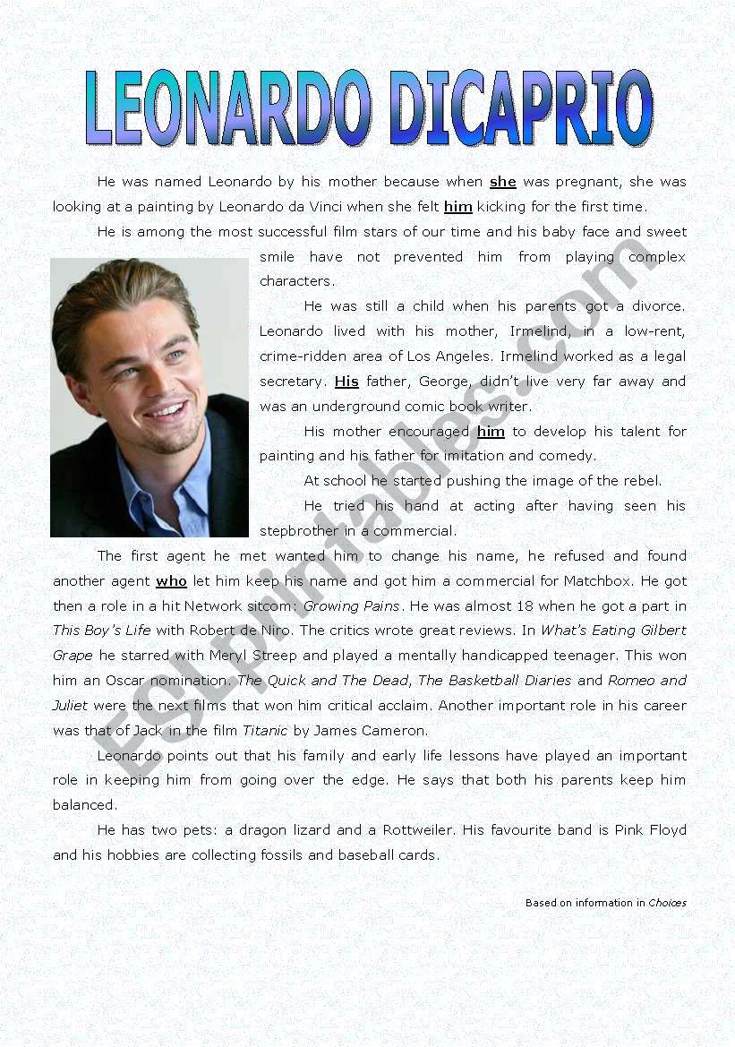 Leonardo DiCaprio worksheet