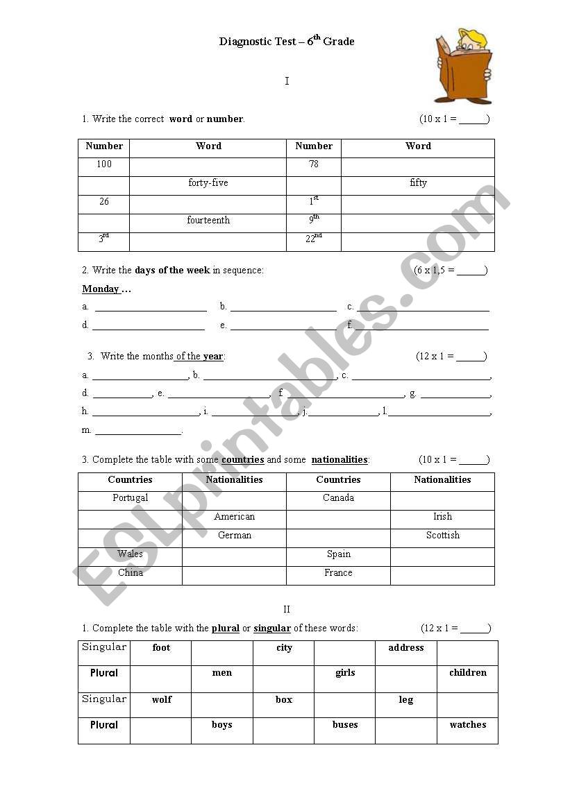 Test -6th Grade worksheet