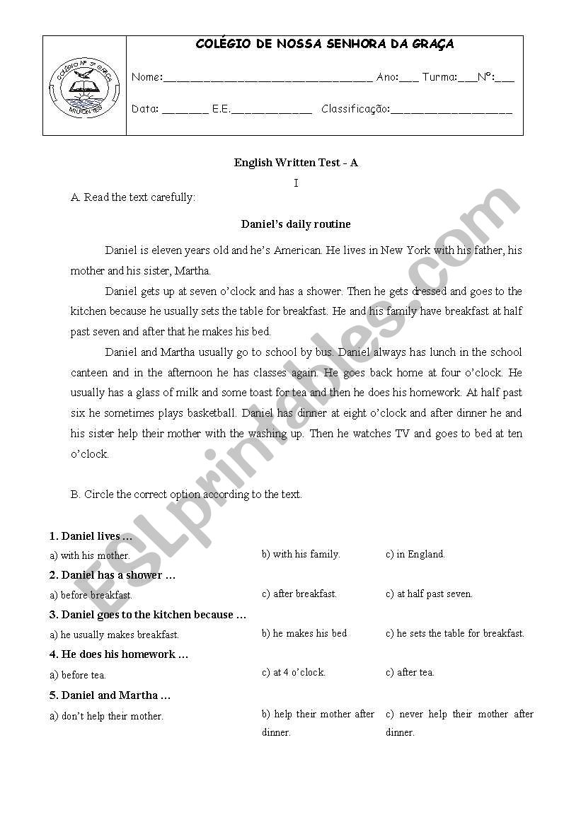 Test -6th grade worksheet