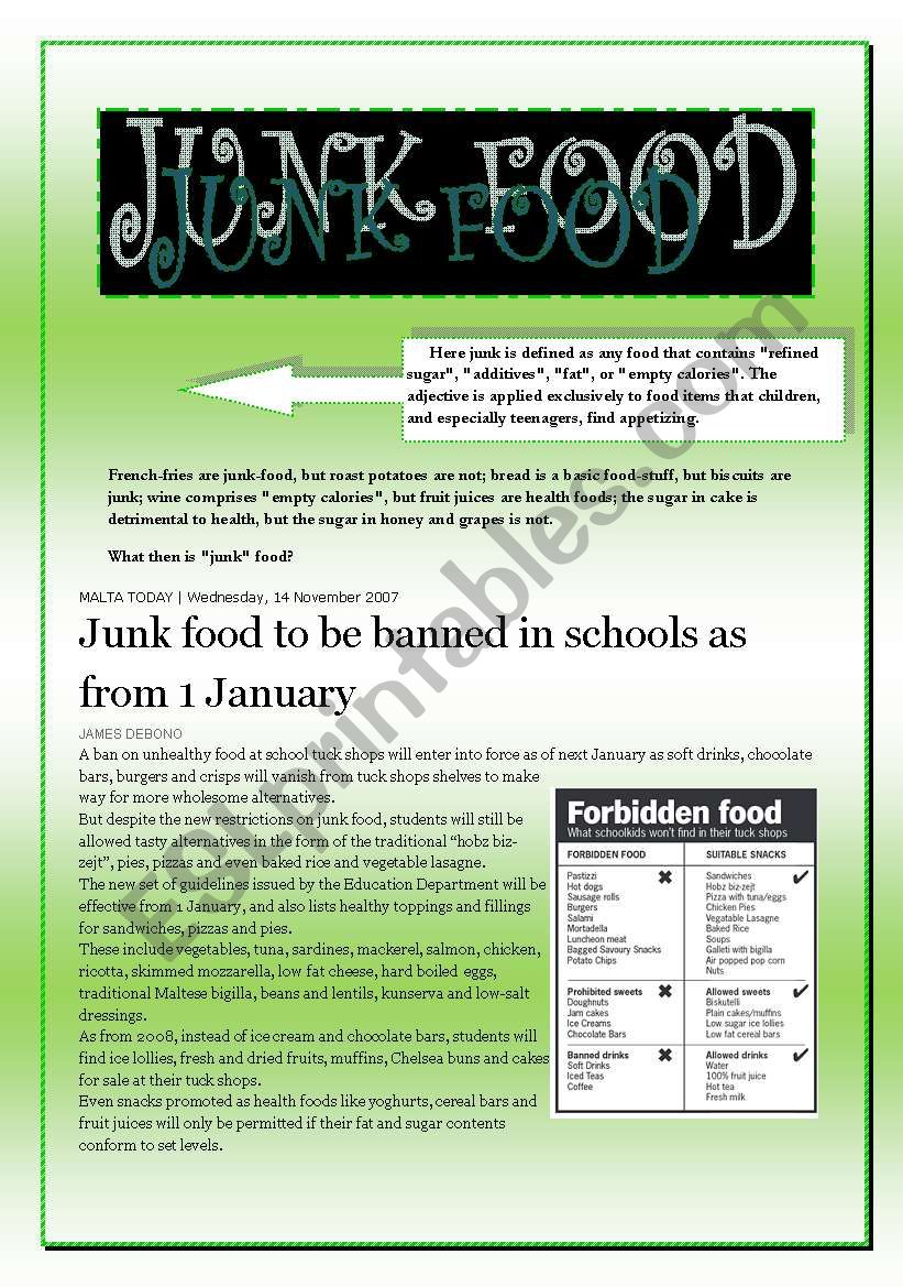 JUNK FOOD  (4 pages) worksheet