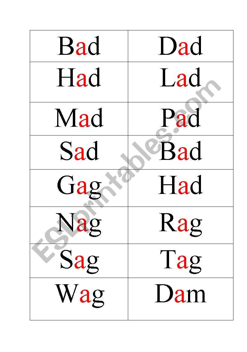 CVCS wordbank cards worksheet