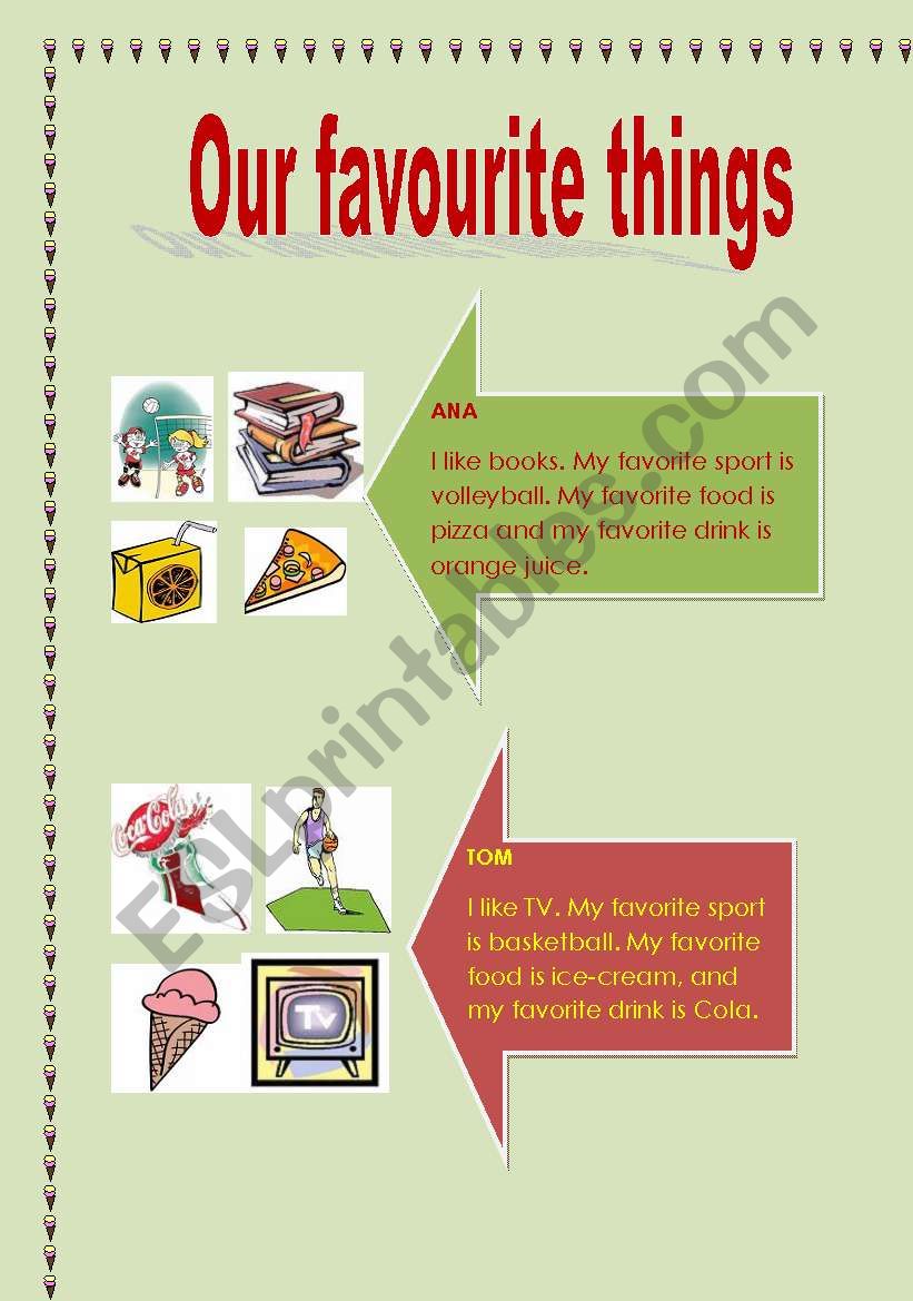 Our favourite things worksheet