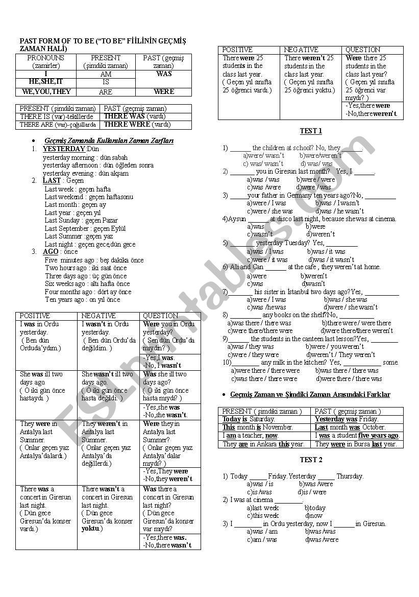 was /were worksheet