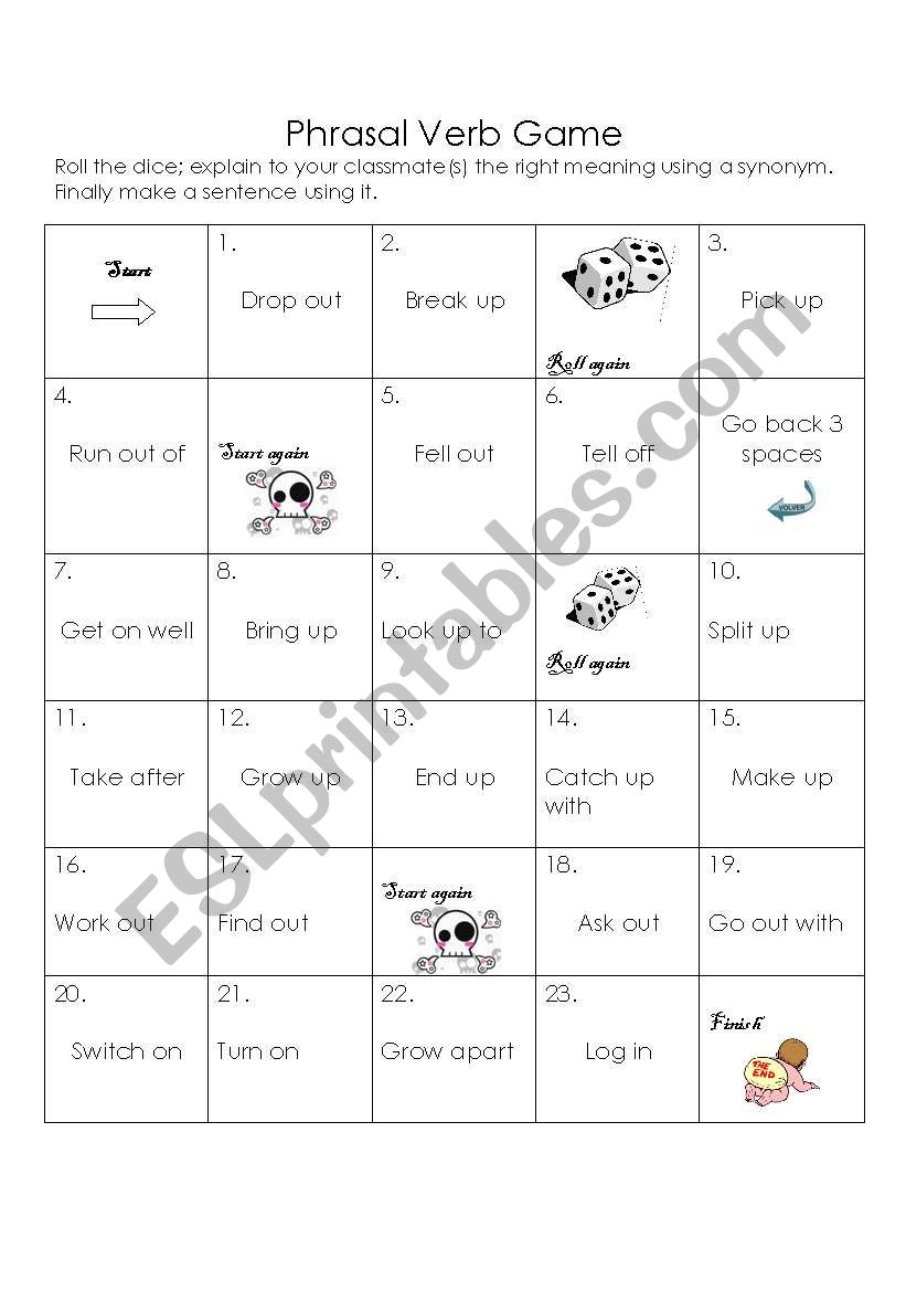 Phrasal Verb Board Game worksheet