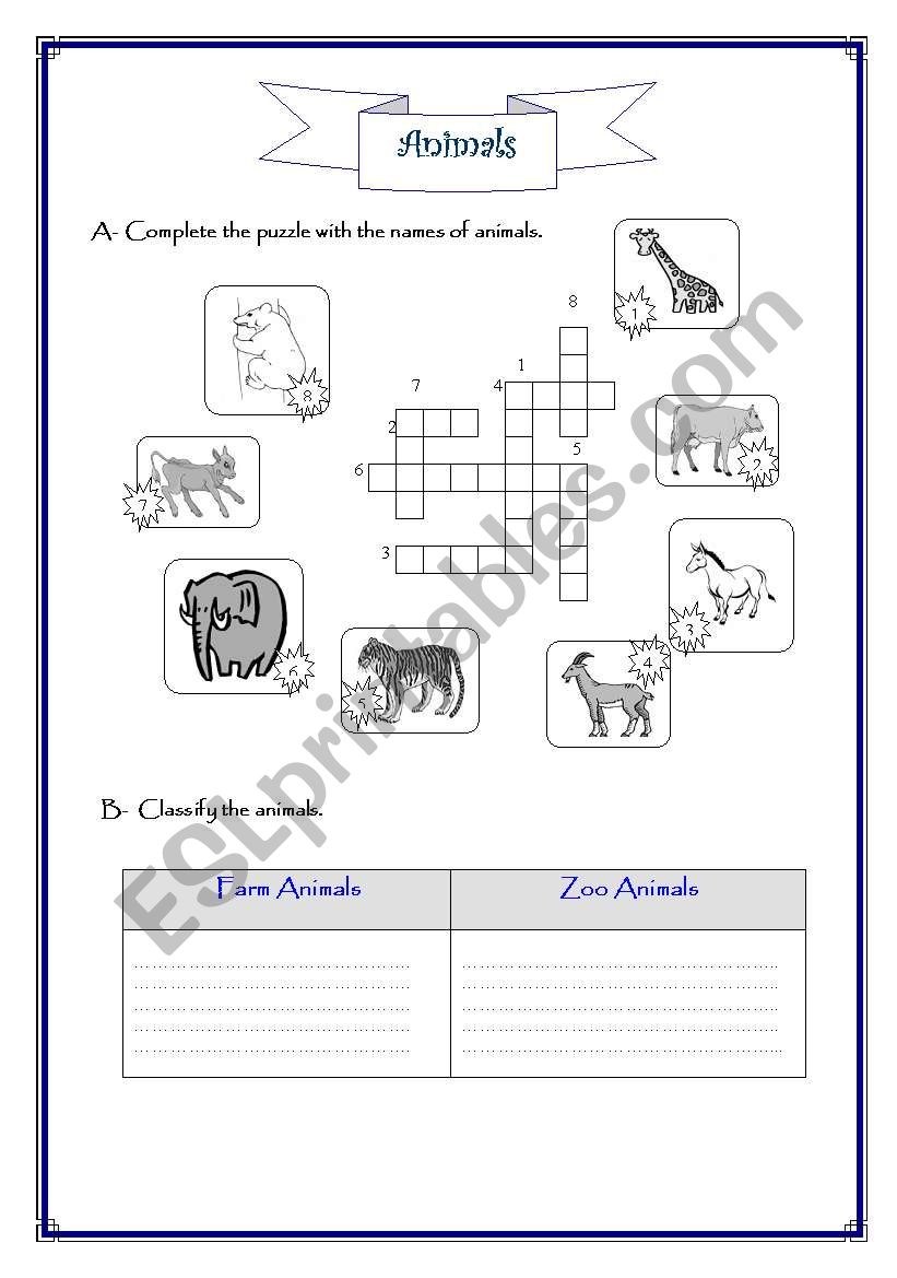 Animals worksheet