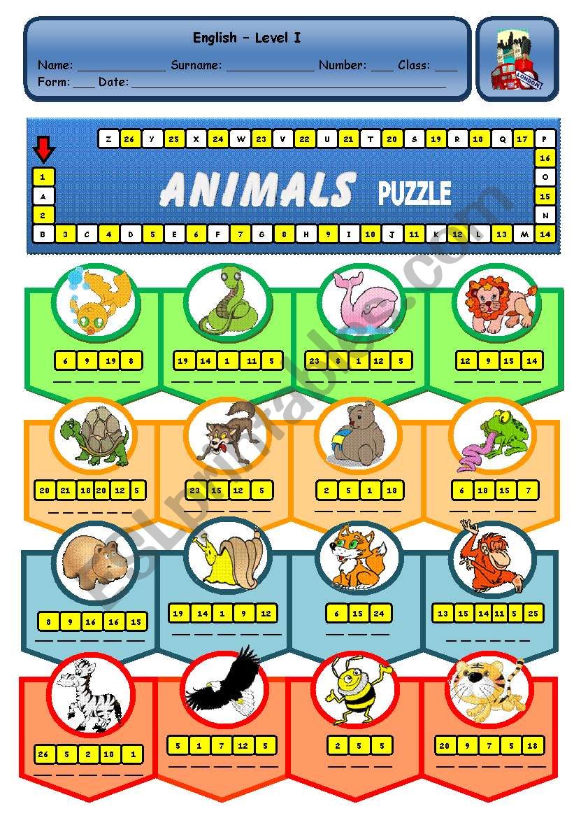 ANIMALS PUZZLE worksheet