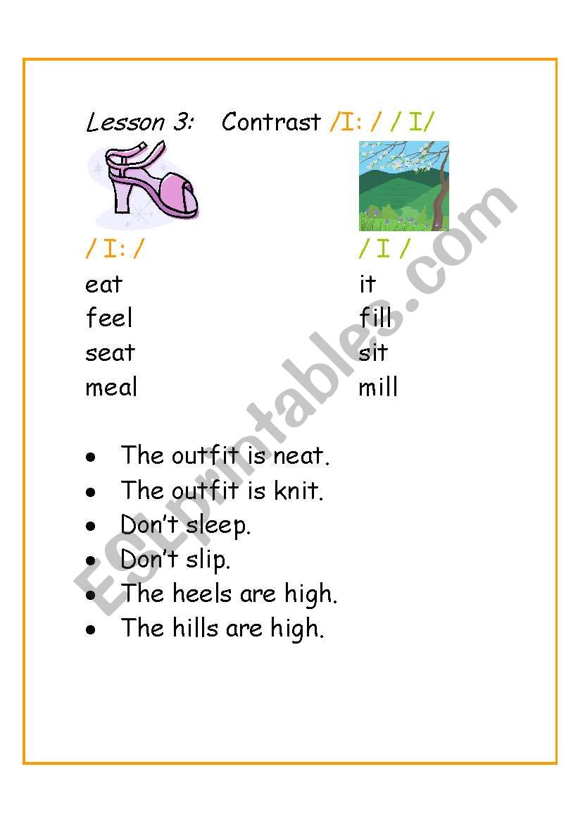 Phonetics/ Vowels / Contrast sounds /I:/ /I/